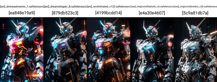 Gundam, solo, looking_at_viewer, blue_eyes, standing, no_humans, glowing, robot, mecha, glowing_eyes, clenched_hands, science_fiction, straight-on, v-fin, mobile_suit, cinematic lighting, strong contrast, high level of detail, Best quality, masterpiece, neon background, (wide angle:1.4), <lora:gundam_Transparent:0.7>
