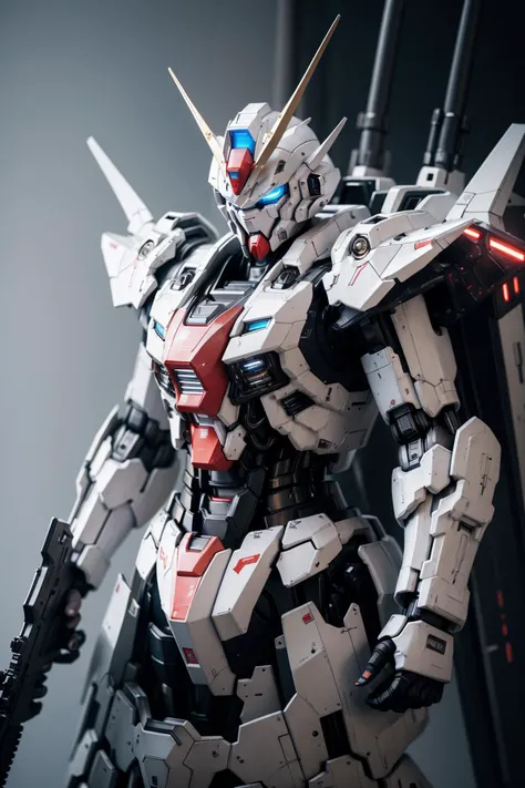 Hyperrealistic art BJ_Gundam,solo,blue_eyes,holding,weapon,holding_weapon,gun,no_humans,glowing,robot,holding_gun,mecha,flying,science_fiction,
cinematic lighting,strong contrast,high level of detail,Best quality,masterpiece,White background,. Extremely high-resolution details,photographic,realism pushed to extreme,fine texture,incredibly lifelike,<lora:Gundam_Mecha_v5.2:0.6>,. Extremely high-resolution details,photographic,realism pushed to extreme,fine texture,incredibly lifelike,