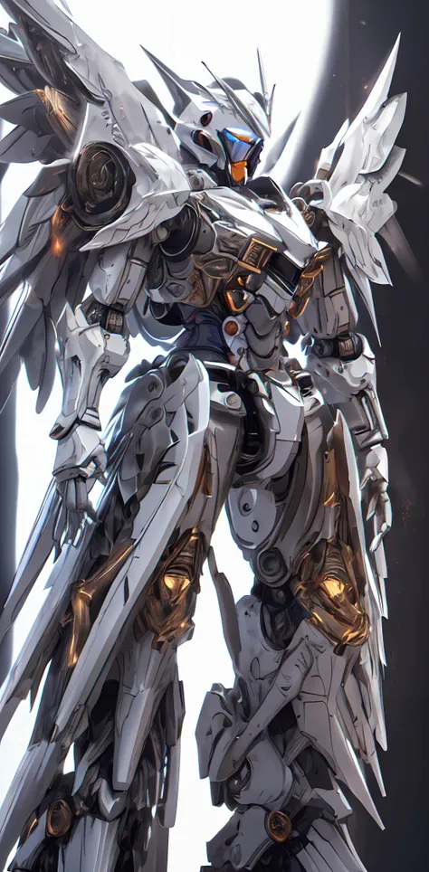 BJ_Gundam,solo,wings,no_humans,glowing,robot,mecha,clenched_hands,science_fiction,looking_ahead,
cinematic lighting,strong contrast,high level of detail,Best quality,masterpiece,White background,<lora:Gundam_Mecha_v3_1:0.7>,arched_back,dash,Protruding forward,