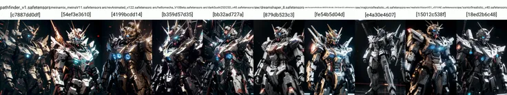 bj_gundam, solo, looking_at_viewer, blue_eyes, standing, no_humans, glowing, robot, mecha, glowing_eyes, clenched_hands, science_fiction, straight-on, v-fin, mobile_suit, cinematic lighting, strong contrast, high level of detail, Best quality, masterpiece, neon background, (wide angle:1.4), <lora:Gundam_Mecha_v3.1:0.7>
