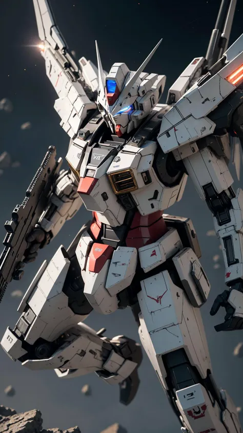 Hyperrealistic art BJ_Gundam,solo,holding,weapon,sword,holding_weapon,gun,no_humans,glowing,holding_sword,robot,holding_gun,mecha,glowing_eyes,flying,science_fiction,space,v-fin,energy_gun,mobile_suit,beam_rifle,
cinematic lighting,strong contrast,high level of detail,Best quality,masterpiece,White background,. Extremely high-resolution details,photographic,realism pushed to extreme,fine texture,incredibly lifelike,<lora:Gundam_Mecha_v5.2:0.7>,. Extremely high-resolution details,photographic,realism pushed to extreme,fine texture,incredibly lifelike,