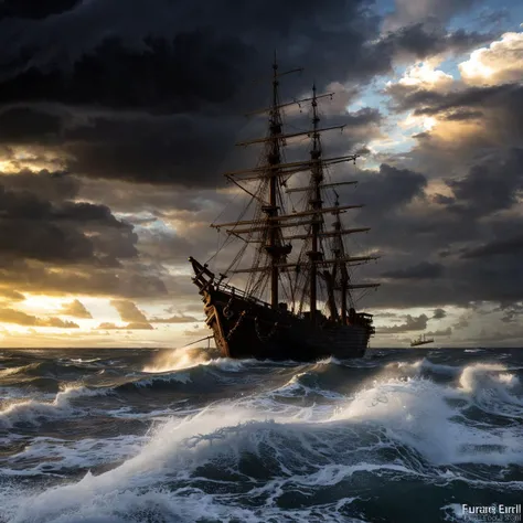 A pirate ship sailing in a stormy sea <lora:RealisticPhotography:1>, (good composition), (in frame), centered, 8k, 4k, detailed, attractive, beautiful, impressive, photorealistic, realistic, cinematic composition, volumetric lighting, high-resolution, vivid, detailed, stunning, professional, lifelike, crisp, flawless, DSLR, 4k, 8k, 16k, 1024, 2048, 4096, detailed, sharp, best quality, high quality, highres, absurdres