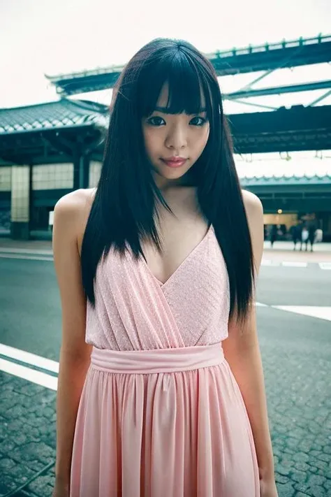 best quality and best aesthetic,photo of a japanese woman named yazawamimi <lyco:_yazawamimi_proV1:0.85> ,Look at the camera and smile naturally,wearing a dress,blunt bangs,(makeup,eyeshadow),eyelash,(photorealistic,realistic,skin texture,skin pores,high skin detail),upper body,detailed face, detailed facial features,detailed eyes,face,looking at viewer,Outdoor,train station background, Fujifilm XT3,film still,film grain,cinematic <lyco:film grainV2:0.4>