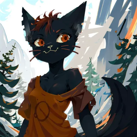 mae borowski, orange shirt, 1girl, solo, short_sleeves, female, medium breasts, smirk, seductive look, highly detailed background, in a forest, nighttime, moonlight, edge light, backlight, fangs