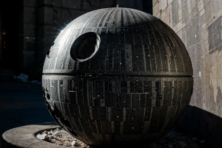 (highly detailed:1.3), 
sunny,sunrays, (reflection, refraction:1.2),outdoors,(reflection, refraction:1.2) street, 
<lora:DeathStar:1>, death star, destroyed death star
Ultra-detail, (highres:1.1), best quality, (masterpiece:1.3), cinematic lighting, <lora:add_detail:0.5>, <lora:epi_noiseoffset2:1.0>