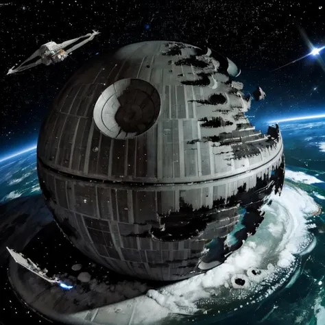 Highly detailed, High Quality, Masterpiece, beautiful, destroyed death star, <lora:DeathStar:1.0>, spacecraft, no humans, space