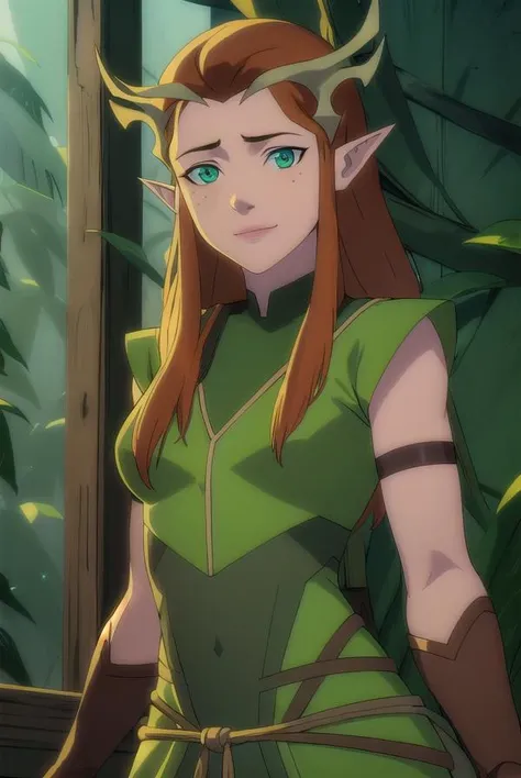 keyleth, <lora:keyleth-lora-nochekaiser:1>,
keyleth, long hair, brown hair, (green eyes:1.3), pointy ears, elf, antlers, freckles, smile,
BREAK thighhighs, gloves, boots, fingerless gloves, thigh boots, brown footwear, green dress,
BREAK outdoors, forest, nature,
BREAK looking at viewer, (cowboy shot:1.5),
BREAK <lyco:GoodHands-beta2:1>, (masterpiece:1.2), best quality, high resolution, unity 8k wallpaper, (illustration:0.8), (beautiful detailed eyes:1.6), extremely detailed face, perfect lighting, extremely detailed CG, (perfect hands, perfect anatomy),