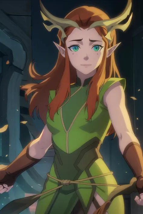 keyleth, <lora:keyleth-lora-nochekaiser:1>,
keyleth, long hair, brown hair, (green eyes:1.3), pointy ears, elf, antlers, freckles, smile,
BREAK thighhighs, gloves, boots, fingerless gloves, thigh boots, brown footwear, green dress,
BREAK outdoors, forest, nature,
BREAK looking at viewer, (cowboy shot:1.5),
BREAK <lyco:GoodHands-beta2:1>, (masterpiece:1.2), best quality, high resolution, unity 8k wallpaper, (illustration:0.8), (beautiful detailed eyes:1.6), extremely detailed face, perfect lighting, extremely detailed CG, (perfect hands, perfect anatomy),