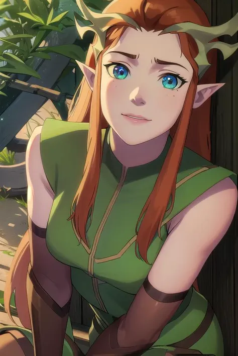 keyleth, <lora:keyleth-lora-nochekaiser:1>,
keyleth, long hair, brown hair, (green eyes:1.3), pointy ears, elf, antlers, freckles, smile,
BREAK thighhighs, gloves, boots, fingerless gloves, thigh boots, brown footwear, green dress,
BREAK outdoors, forest, nature,
BREAK looking at viewer, (cowboy shot:1.5),
BREAK <lyco:GoodHands-beta2:1>, (masterpiece:1.2), best quality, high resolution, unity 8k wallpaper, (illustration:0.8), (beautiful detailed eyes:1.6), extremely detailed face, perfect lighting, extremely detailed CG, (perfect hands, perfect anatomy),