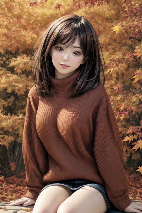 rare angle, [:(detailed face:1.2):0.2], extra resolution, portrait of (AIDA_PiperAkira:1.15) as cute 20yo girl in the (autumn:1.5) park, reddish brown eyes, big eyes with elegant eyelashes, black hair, (wearing warm red sweater:1.3), (sweater:1.3), smiling, funny, playful, flirting, standing, intimate, dolly short, dynamic pose, (falling leaves:1.3), hyperrealism, highly detailed background, 8k wallpaper, soft lighting, high quality, (photorealistic:1.3), kkw-ph1, <lora:add_detail:1>, <lora:tangbohu-detailer_1.0:1>, yellow theme