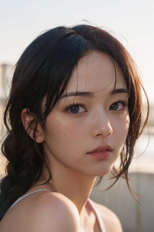 A woman with long hair and a white top posing for a picture - SeaArt AI