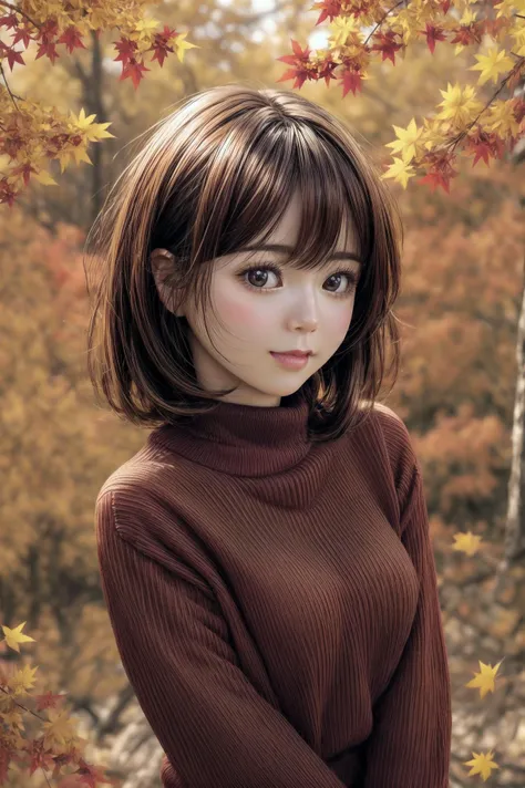rare angle, [:(detailed face:1.2):0.2], extra resolution, portrait of (AIDA_PiperAkira:1.15) as cute 20yo girl in the (autumn:1.5) park, reddish brown eyes, big eyes with elegant eyelashes, black hair, (wearing warm red sweater:1.3), (sweater:1.3), smiling, funny, playful, flirting, standing, intimate, dolly short, dynamic pose, (falling leaves:1.3), hyperrealism, highly detailed background, 8k wallpaper, soft lighting, high quality, (photorealistic:1.3), kkw-ph1, <lora:add_detail:1>, <lora:tangbohu-detailer_1.0:1>, yellow theme