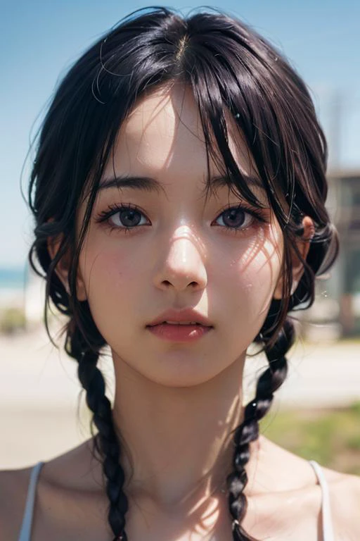 shinobi, 1girl, ((photorealistic, raw photo:1.2), (natural skin texture, realistic eye and face details), hyperrealism), DarkOrchid side braid,