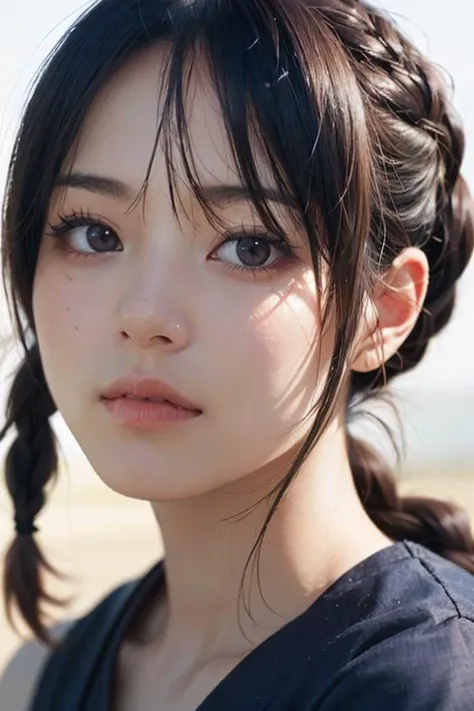 shinobi, 1girl, ((photorealistic, raw photo:1.2), (natural skin texture, realistic eye and face details), hyperrealism), DarkOrchid side braid,