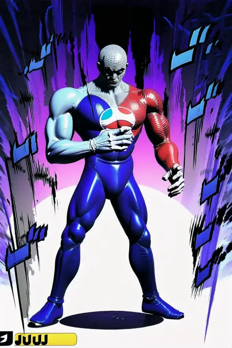 Pepsiman, standing, <lora:MenacingJojo:1.35> (MenacingJojo:1.1), text, <lora:Pepsiman:0.5>, <lora:DBKiCharge:0.6> Ki Charge, aura
