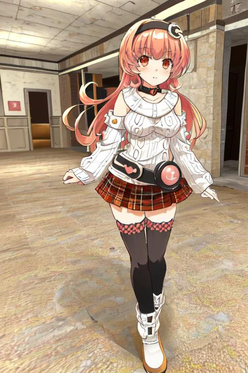 (8k, RAW photo, best quality, masterpiece, ultra high res:1.2), (dynamic pose, dynamic angle:1.25), (cowboy shot:1.25),
<lora:Compa REV1:0.7> <lyco:GoodHands-beta2:1>,
(1girl, solo:1.3), (compachan, long hair, plaid skirt, pink hair, detached sleeves, black thighhighs, hair ornament, red eyes, zettai ryouiki, heart, orange eyes, belt:1.25), (large breasts:1.25), (blush, nervous, serious:1.25), (exploring, wandering, walking:1.25),
<lora:architecture_gmconstruct-09:1> background:(gm_construct, no humans, no people, scenery, (indoors:outdoors):1.3),