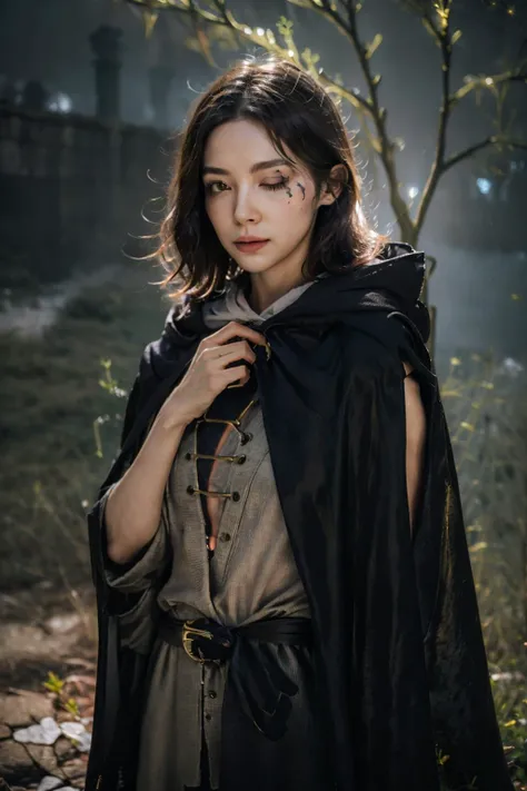 (masterpiece, best quality:1.4), (photorealistic), (intricate detailed), (realistic details), highly detailed,
a beautiful girl, Faint accent lights, film grain, photography, misty and foggy atmosphere, dynamic pose, nsfw, cinematic lighting, golden tree,
<lora:Melina:1> (Melina:1.1), cloak, hooded cloak, boots, hood up, night, night sky, dark, seductive look, detailed facial features, shallow depth of field, (volumetric fog) <lora:Shadow Isles:0.4> Shadow Isles,