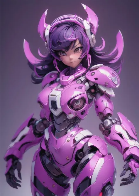 masterpiece, best quality,  1girl, cutie honey, <lora:A-Mecha-REN[color_theme,mecha musume, mechanical parts, robot joints,headgear,full armor]:1>,purple_theme,mecha musume, mechanical parts, robot joints,headgear,full armor,cowboy shot, large breasts,