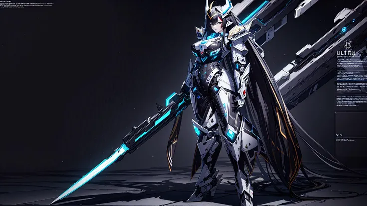 mature female,black hair, very long hair, black streaked hair,black eyes,breasts,city,full body,night,<lora:A-Mecha-REN[color_theme,mecha musume, mechanical parts, robot joints,headgear,full armor]:1.2>,masterpiece,best quality,ultra-detailed,very detailed illustrations,extremely detailed,intricate details,highres,super complex details,extremely detailed 8k cg wallpaper,solo,alone,mecha musume,mechanical parts, robot joints,single mechanical arm, headgear,intricate mechanical bodysuit, mecha corset,  full armor,<lora:GoodHands-beta2:1>,beautifulDetailedEyes, <lora:beautifulDetailedEyes_v10:1>,black theme,(holding huge weapon:1),breastplate,