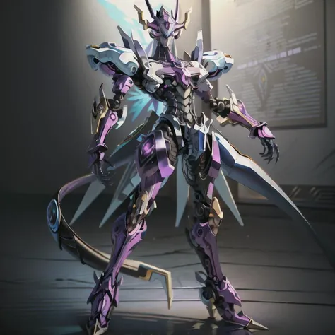 masterpiece, best quality, 1male, male, guy,
((Gracenovamon:2, Digimon)), full body, purple crystal energy, finely detailed, robot, ((Black, Metallic Blue, Gold Accents)),

<lora:aMechaMusumeA_v1:1>
<lora:FantasticDragon_v10:0.6>
<lora:Body_GlassHair_V1:0.2>