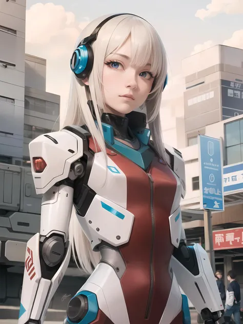 masterpiece, human face, psychedelic, mecha musume, mechanical parts, robot joints, , long white hair,  night,<lora:A-Mecha-REN:0.8>,cowboy shot,tactical vest,red eyes, best quality, highly detailed,([white : red : 0.5 ] body ),cool face,(nsfw:0.95),solo