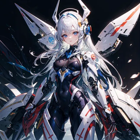 masterpiece,1girl,solo,very long white hair,mecha musume,mechanical arms, headgear,bodysuit, <lora:aMechaMusumeA_arc:1>