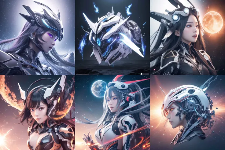 black_mechanical arms,
pureerosface_v1,
cleavage, long long hair,
1girl, white_hair,full body,
floating in space, energy sphere, light particles, shining stars, fantasy,
flame_surge_style, (8k, best quality, masterpiece:1.2), ultra-detailed, Masterpiece, realistic lighting,masterpiece, best quality, masterpiece,best quality,official art,extremely detailed CG unity 8k wallpaper,, mecha musume, headgear, mechanical arms, <lora:aMechaMusumeA_v1:0.8>,