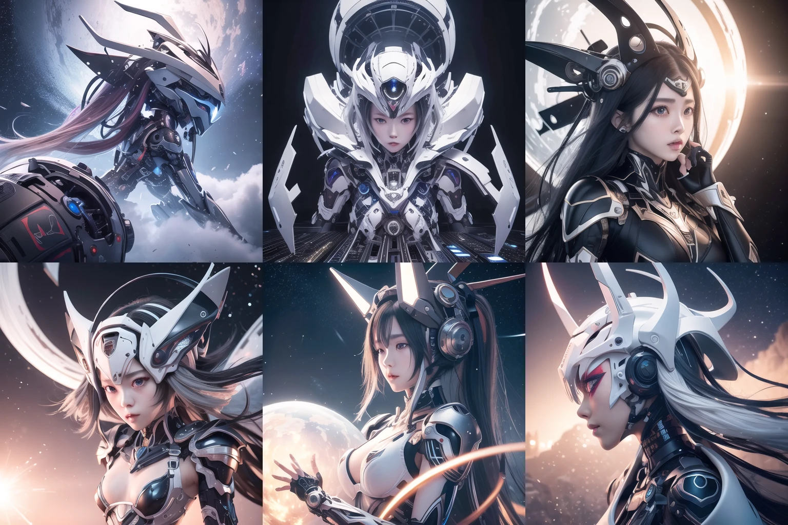 black_mechanical arms,
pureerosface_v1,
cleavage, long long hair,
1girl, white_hair,full body,
floating in space, energy sphere, light particles, shining stars, fantasy,, (8k, best quality, masterpiece:1.2), ultra-detailed, Masterpiece, realistic lighting,masterpiece, best quality, masterpiece,best quality,official art,extremely detailed CG unity 8k wallpaper,, mecha musume, headgear, mechanical arms, <lora:aMechaMusumeA_v1:0.8>,