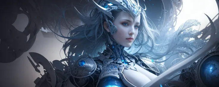 unparalleled masterpiece, ultra realistic 8k CG, perfect artwork, ((perfect female figure)), narrow waist, looking at viewer, seductive posture, alluring, clean, beautiful face, pure face, pale skin,(huge natural breasts,bodysuit,swimsuit ),divine goddess, skindentation,delicate pattern, intricate detail,(realistic:1.5),photorealistic,hyperrealistic,(skindentation:1.3),(photorealistic face:1.2), fantasy, extremely detailed, intricate, hyper detailed, (perfect face),soft lighting,(specular lighting:1.4), cyborg, black_mechanical arms, cleavage, full body, floating in space, energy sphere, light particles, shining stars, fantasy,ultra-detailed, mecha musume, mechanical arms, machanical_parts,robot_joints, Everyone is different,<lora:cMechaMusumeC_cV1:0.5> <lora:aMechaMusumeA_arc:0.7>