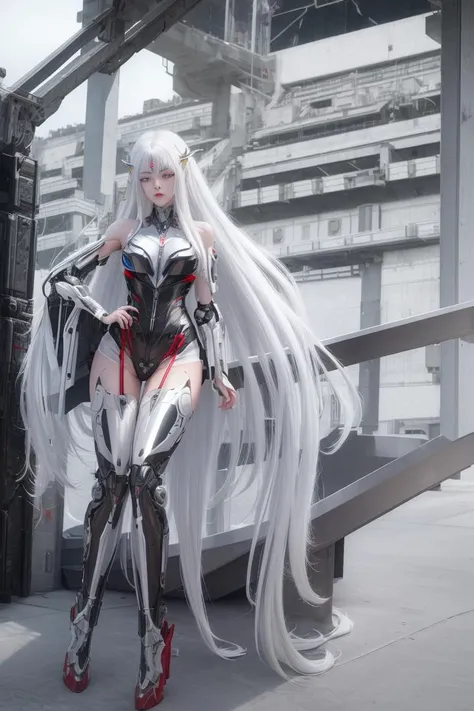 masterpiece, best quality, glowing eyeslong hair with long locks,white_hair,red_eyes,white_thighhighs,small_breasts,{{Mechanical wing}},{{Metal wings}},{{Mecha wing}},{mecha clothes},robot girl,beautiful detailed face,Mechanical-arm,((beauty detailed eye)),{mecha,huge_filesize},beautiful detailed face, ((beauty detailed eye)), dramatic angle{{beautiful face}},{best quality}, {{masterpiece}}, extremely detailed 8K wallpaper,cyberpunk city,masterpiece,highres,detailed manga illustration,(bare shoulders), (skinny),mecha musume,(Above the thigh:1.3), ((solo)), beautyful eyes, ((shiny eyes)), <lora:A-Mecha-REN[color_theme,mecha musume, mechanical parts, robot joints,headgear,full armor]:1>