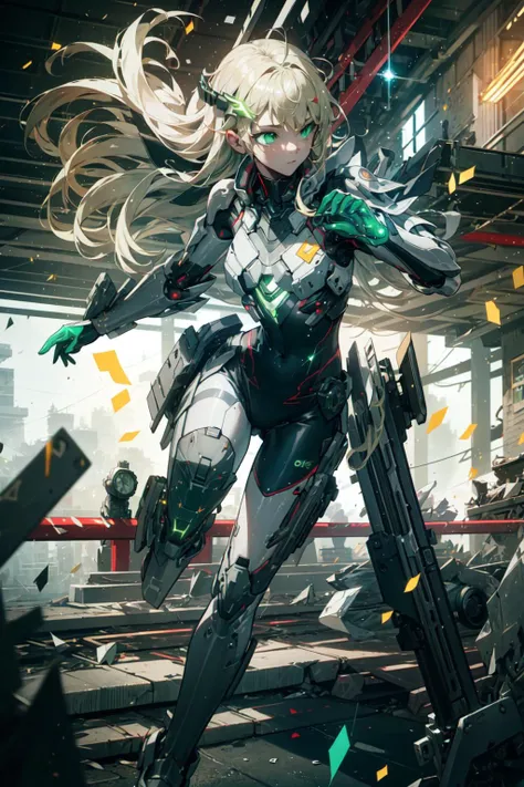 a girl running and shooting a rail gun, smoke, explosion, debris, (battlefield:1.4),  (running:1.4),  (shooting:1.4),  (Rail gun:1.4), (Thick Body:1.4), (Long Blond Hair:1.4), Green Eyes, HDR (High Dynamic Range), Ray Tracing, NVIDIA RTX, Super-Resolution, Unreal 5, Subsurface Scattering, PBR Texturing, Post-Processing, Anisotropic Filtering, Depth-Of-Field ,Maximum Clarity And Sharpness, Multi-Layered Textures, Albedo And Specular Maps, Surface Shading, Accurate Simulation Of Light-Material Interaction, Octane Render, Two-Tone Lighting, Low ISO, White Balance, Rule Of Thirds, Wide Aperture, 8K RAW, Efficient Sub-Pixel, Sub-Pixel Convolution, (Luminescent Particles:1.4), {{Masterpiece, Best Quality, Extremely Detailed CG, Unity 8k Wallpaper, 3D, Cinematic Lighting, Lens Flare}},  <lora:add_detail:0.2>, <lora:Niji:0.5>,  <lora:A-Mecha-REN[color_theme,mecha musume, mechanical parts, robot joints,headgear,full armor]:1>