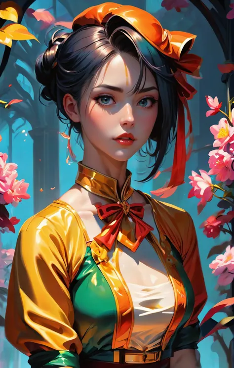 (anime digital painting), a beautiful woman in crop top, by artgerm, hair tied in a ponytail, smirking, white lighting, detailed portrait, intricate complexity, vibrant colors and hard shadows and strong rim light, plain background, comic cover art, trending on artstation, Celtic aesthetics, vivid colors, stunning background. bathed in sunlight, a mesmerizing blend of light and shadow. masterpiece, absurdres, intricate details <lora:envyStarlight_v10:0.9>