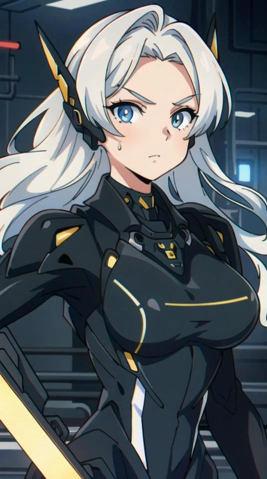 robot, dress, colorful, (medium wide shot), (dynamic perspective), sharp focus ,depth of field, 1girl,solo, beautiful detailed girl, extremely detailed eyes and face, beautiful detailed eyes, large breasts, (black gold, trimmed gear:1.2), (In a futuristic weapons factory:1.2),(sideway:1.2) <lyco:Robotaction:0.8>