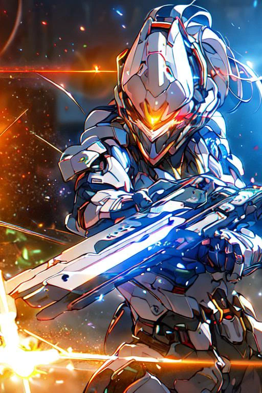 (best quality:1.2) (4k:1.) (very high resolution:1.1) , (realistic photograph:1.1) , (ultra detailed CG:1.1) ,
<lyco:Robotaction:1> robot , 1girl , solo , (small breasts:1) , (silver ponytail:1) , glowing eyes , mechanical ears , headgear , sun visor , white armor ,
holding weapon , beam , mechanical wings , heat haze , shooting position , running towards viewer , spark , soot ,
expressionless , cinematic lighting , science fiction