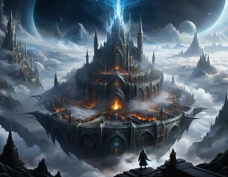 hyper detailed masterpiece, dynamic realistic digital art, awesome quality, Wizardry Wonders,Empyrean Essence,Unworldly Uprising,Fog,Knowledge-sharing,Machined,Malaiseaberg,Geocentric