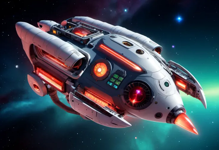 scifi small spherical frigate, ion thrusters, titanium alloys,  laser communication arrays,x-ray detectors,electrochromic windows,emblems and insignias, extraterrestrial, extraterrestrial, redshift, aurora