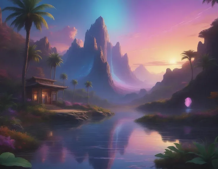 hyper detailed masterpiece, dynamic realistic digital art, awesome quality, Otherworldly Oases,Seraphic Haven,Resplendent Imagination,Motion Blur,Live Music,Subdued,Tundra,Synthwave Sunset <lora:LCM_LoRA_Weights:0.8>