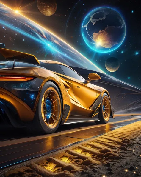 ((best quality)), ((masterpiece)), ((realistic)), (hyper detailed), Conveyance, Fins, Mud Flaps, Dash Kit, Luminite, Symmetrical, Etched Details,, Cosmic Web,Cosmic Inflation,Celestial Map,Celestial Parallax ((masterpiece)), 8K, HDR, <lora:add-detail-xl:1>