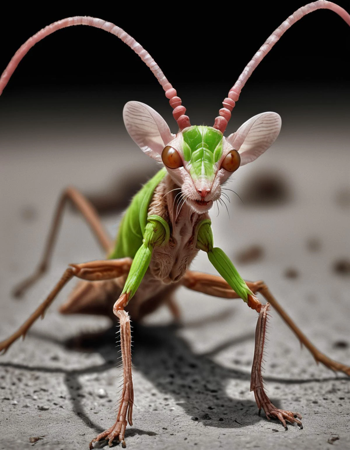 fusion of Jerboa,Praying Mantis,Alive, Top-Down,Digital Art,Selective Color