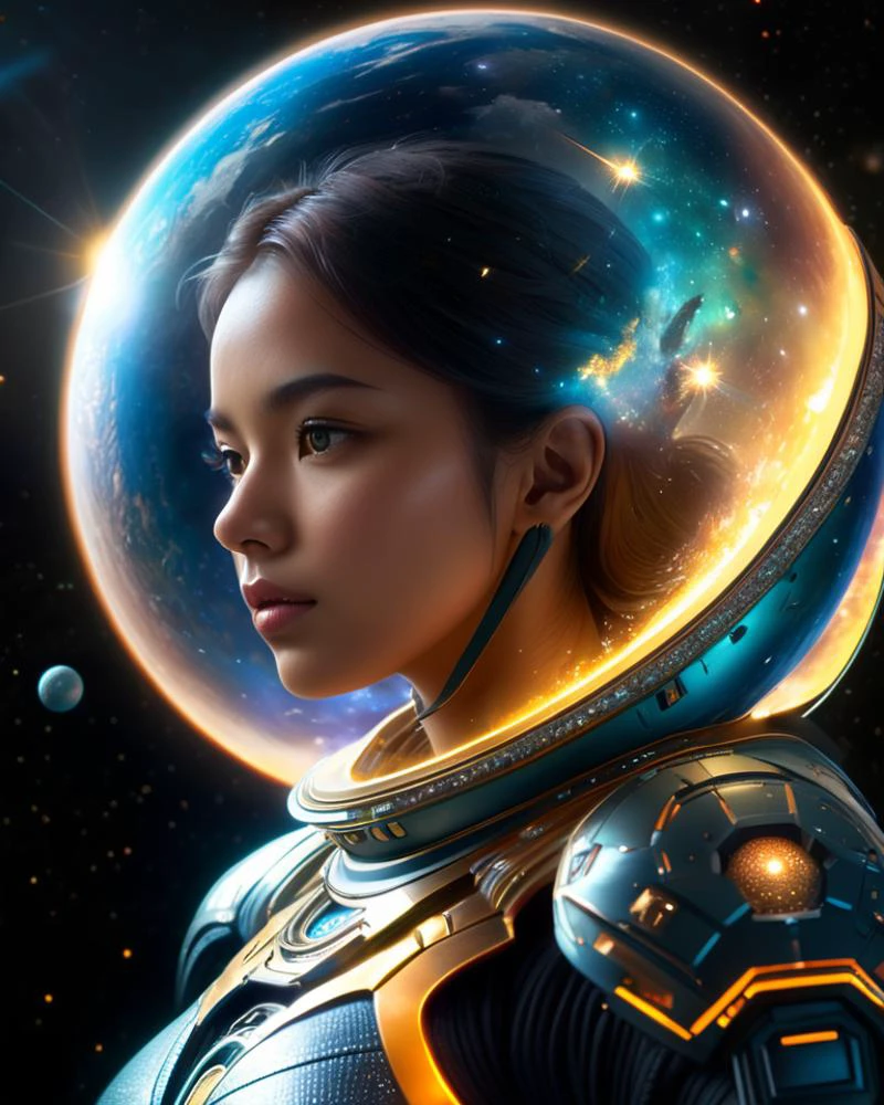 ((best quality)), ((masterpiece)), ((realistic)), (hyper detailed), female, Cosmic Dust,Celestial Sphere,1-3Planet ((masterpiece)), 8K, HDR, <lora:add-detail-xl:1>