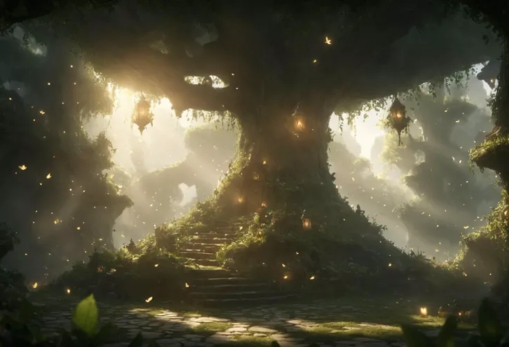 (masterpiece, best quality,detailed light, rule of thirds), ancient magic academy, murmur of tiny wings fairy groove, pixie pods, whispering leaves, sprite harmonizers, , , , magical, ethereal, fantasy, fairytale theme, (highres, 4k, 8k, intricate detail, cinematic lighting, amazing quality, amazing shading, soft lighting, Detailed Illustration, wallpaper),