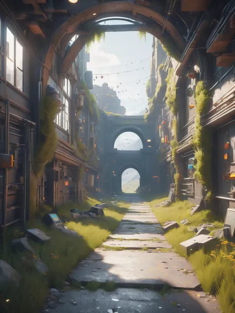 ((best quality)), ((masterpiece)), ((realistic,digital art)), (hyper detailed), Smart Automation architecture Alleyway Multiverse,Mountain Pass,Turret,Rustling Grass, octane rendering, raytracing, volumetric lighting, Backlit,Rim Lighting, 8K, HDR,  <lora:add-detail-xl:.8>