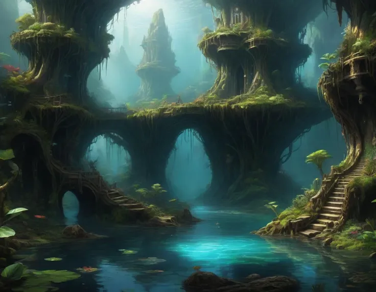 hyper detailed masterpiece, dynamic realistic digital art, awesome quality, Aquatic Realm,Peninsula of Innovation,Disintegrating Echoes,Environment Occlusion,Growing,Depressing,The Chamber of Supernostalgics,sprites and elves <lora:LCM_LoRA_Weights:0.8>