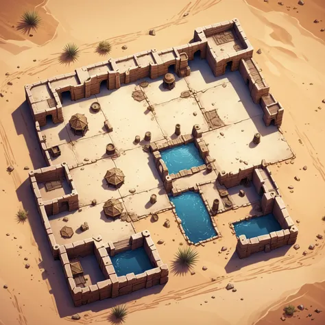 masterpiece illustration, detailed, hires, rpg tile, 2D, from above, desert, traps