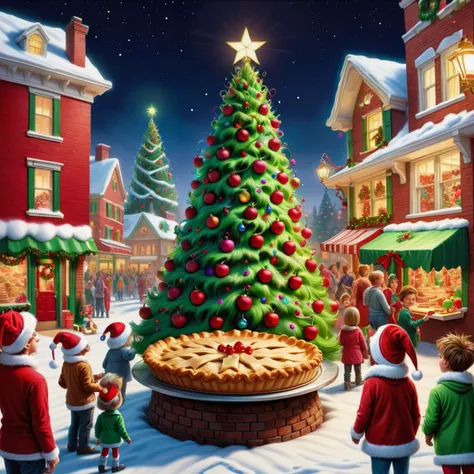 hyper detailed masterpiece, dynamic realistic digital art, awesome quality, whoville-inspired art, redemption, christmas tree,apple pie, overflowing with love and goodwill,generous and giving,filled with joy and laughter, track lighting, going on a holiday light tour
