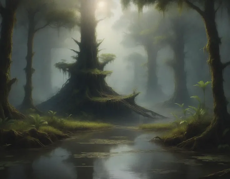 hyper detailed masterpiece, dynamic realistic digital art, awesome quality, Scaffold of Progress,Enigmatic Swamp,Shrouded Sorrow,Light Shaft,Creative Solutions,Emanation,Island,Quasar <lora:LCM_LoRA_Weights:0.8>