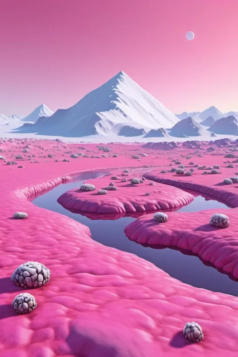 hyper detailed masterpiece, dynamic realistic digital art, awesome quality,diversity tundra of solitude
,pink morass
,meditative geothermal plant
 screen space ambient occlusion (ssao),illusory escapism, extraordinary