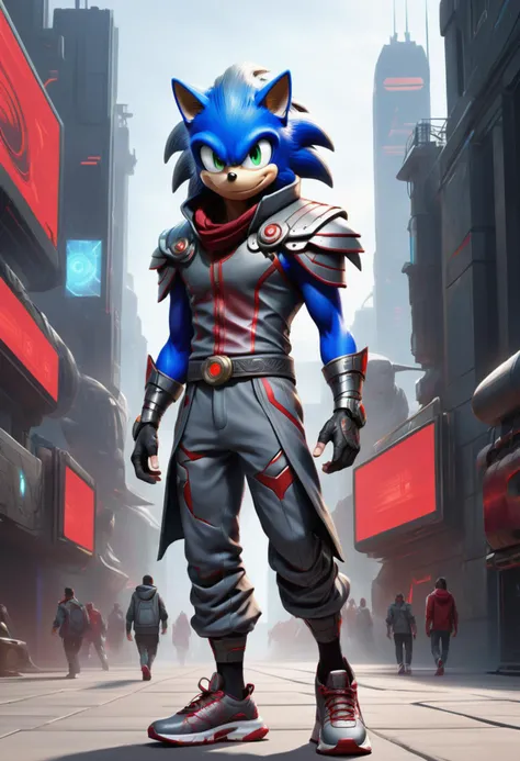 hyper detailed masterpiece, dynamic, awesome quality, male battle mage, midlife hourglass, inuit, ruby red eyes, roman nose, low jawline, defined cheeks, lean torso, , grey textured crop hair, insecurity, augmented stride, character walks confidently with one foot forward, head slightly tilted, and eyes focused on a virtual display only they can see, sonic soundwave sonic wings wearing holo-stitched yoga leggings, holo-hoodie, nanofiber running shoes, graphene head wrap, , augmented stride, character walks confidently with one foot forward, head slightly tilted, and eyes focused on a virtual display only they can see, gritty urban cyberpunk