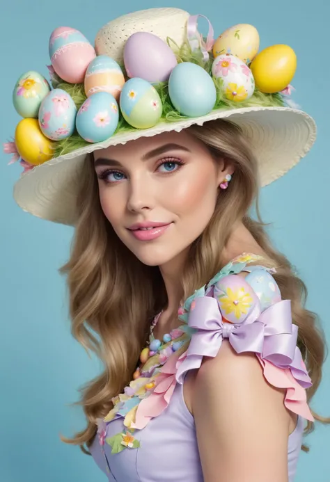 0.3&&easter, pastel colors, peaceful, easter bonnet (women's hat with decorations), brightly colored eggs painted, easter egg hunts, Decoupage (paper designs) , candlelight