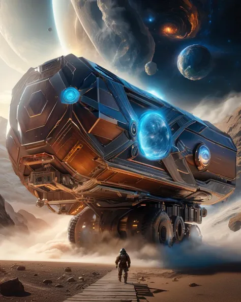 ((best quality)), ((masterpiece)), ((realistic)), (hyper detailed), Quantum Traveler, Crisp Contours, Winch, Airbrushed Design, Wood, Rugged, , Cosmology,Supermassive,Oort Cloud Object,Meteor,Astral Projection ((masterpiece)), 8K, HDR, <lora:add-detail-xl:1>